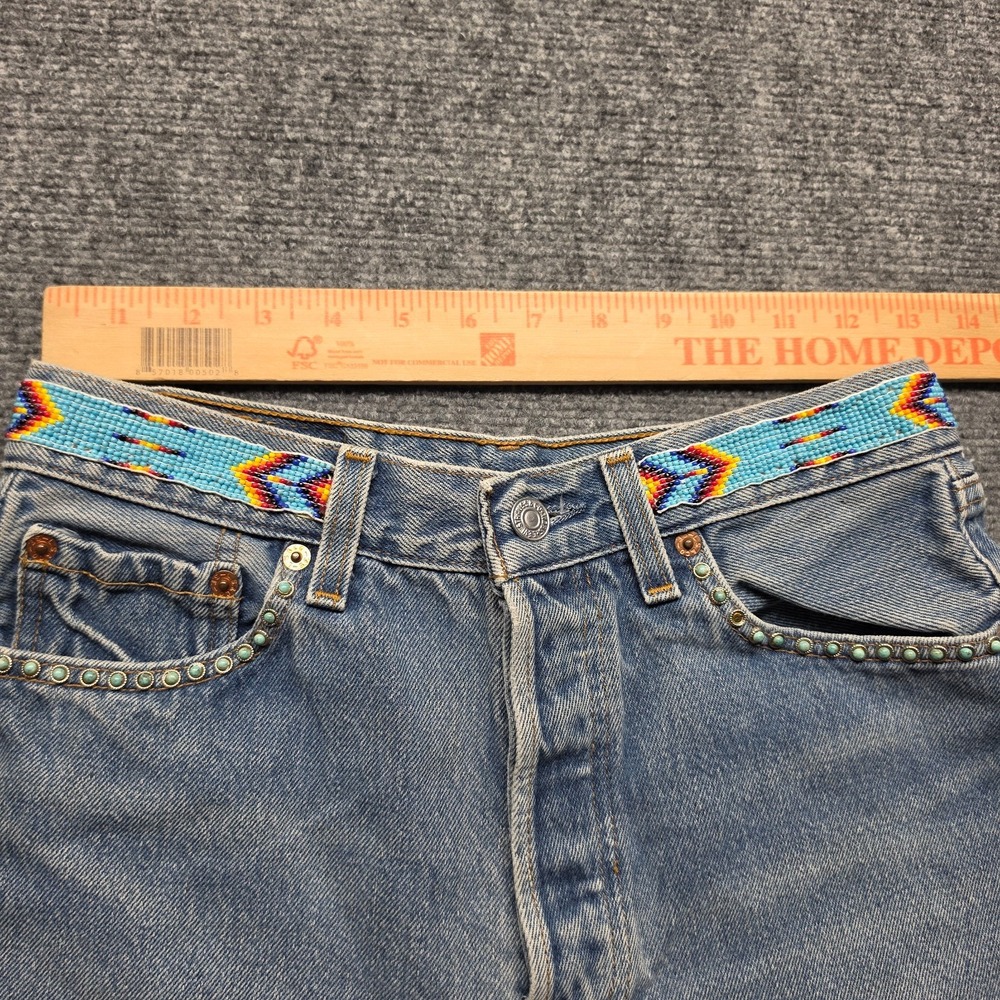 Levis 501 Vintage 80s USA Streets Ahead Beaded Turquoise Studded Denim Shorts 27 - Picture 7 of 11